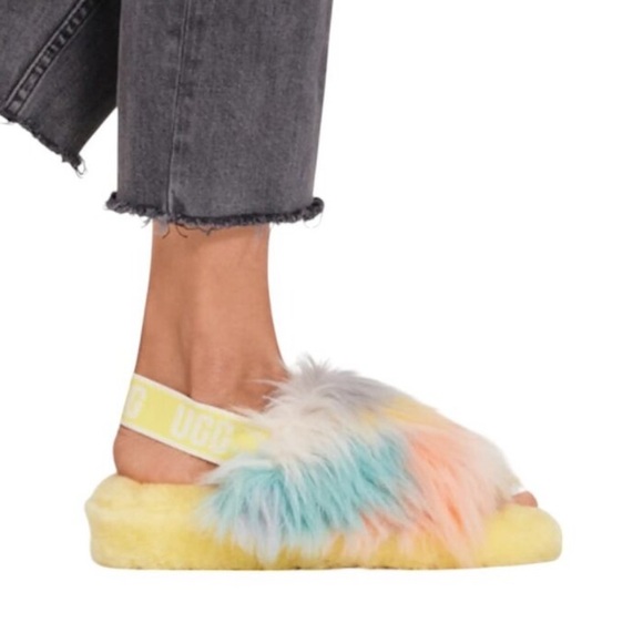 New UGG Fluff Yeah Disco Slide Platform Tie Dye Margarita Slipper - Picture 9 of 17